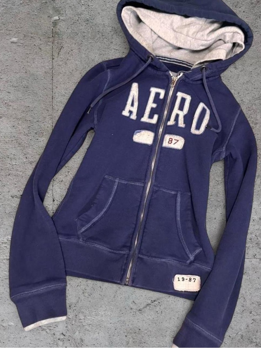 Aeropostale vintage Y2K double hooded navy blue zip up hoodie